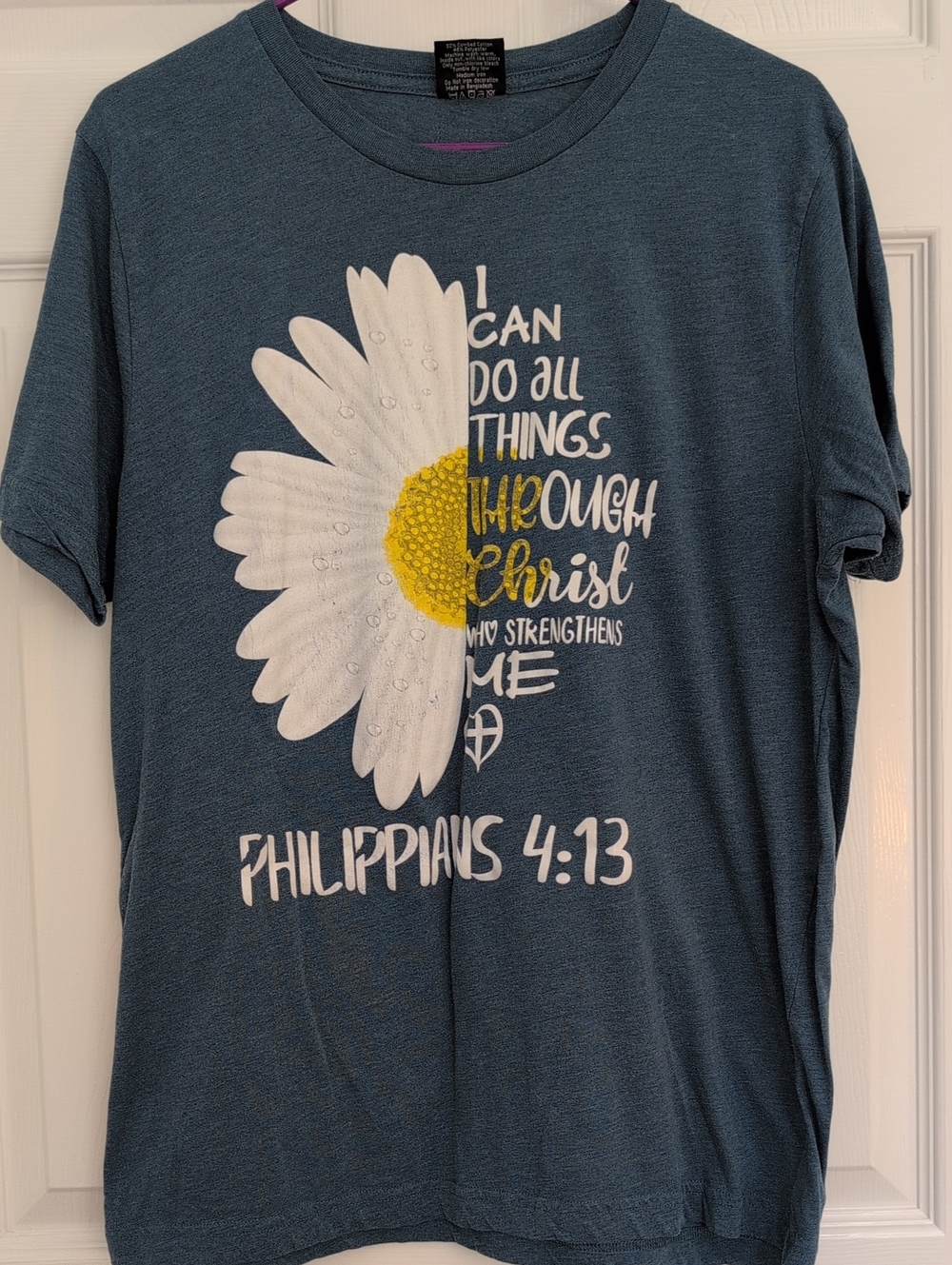 Graphic Daisy Philippians 4:13 Short Sleeve Tee - Blue